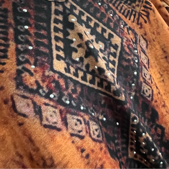 Burnt Pumpkin Boho Long Sleeve V-Neck Rhinestone Embellished Brand New Tunic NWT - Picture 15 of 16
